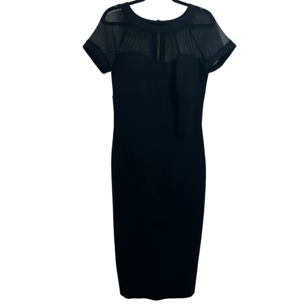 NEW NWT Chiara Boni La Petite Robe Floria Short Sleeve Illusion Midi Dress Black - Picture 3 of 11